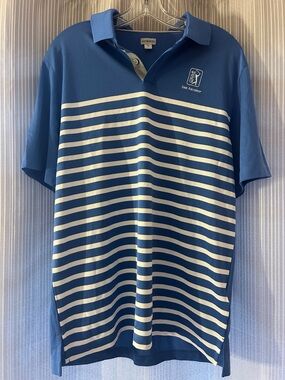 Ashworth Blue and White Striped Polo Shirt